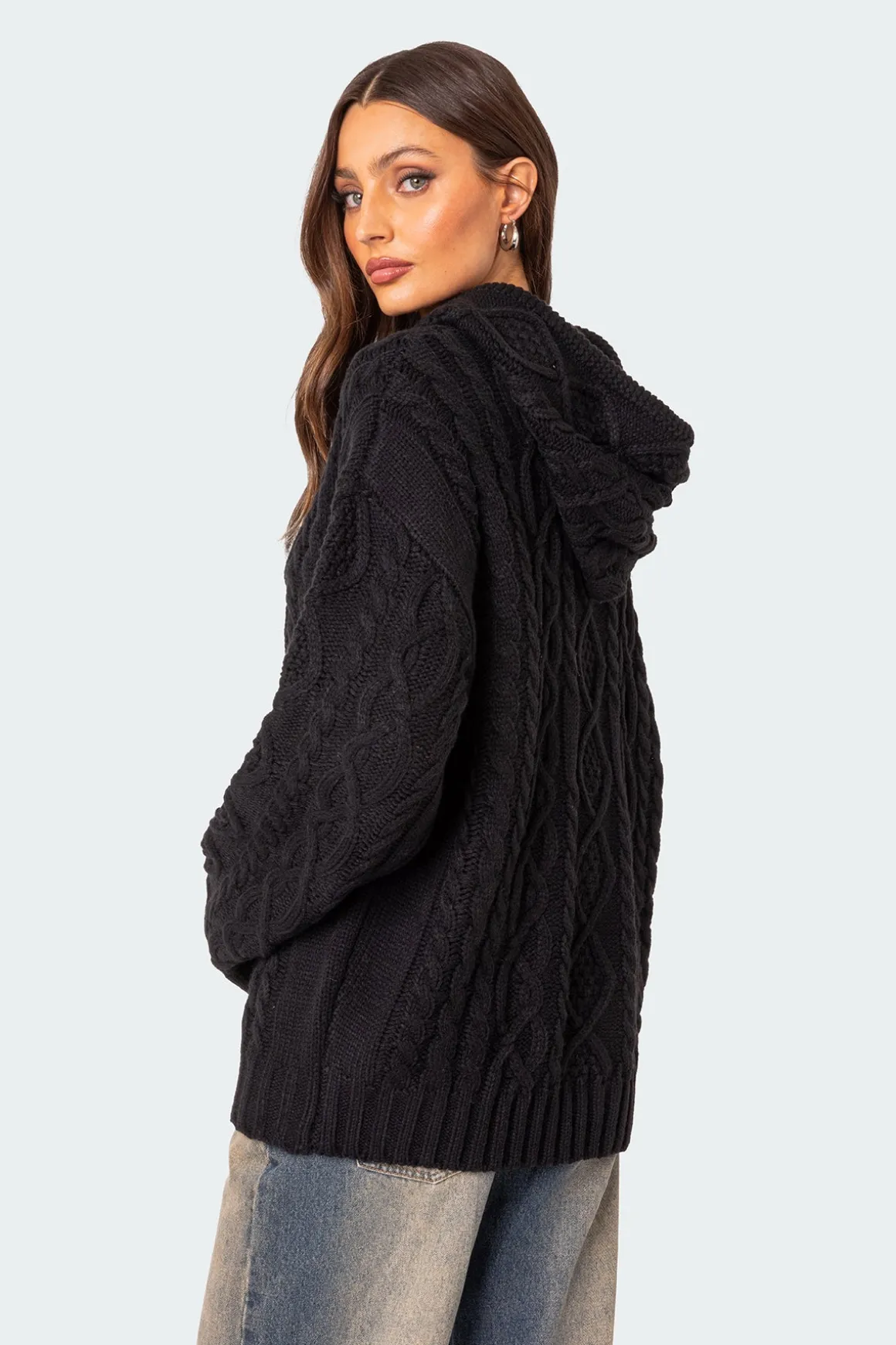 Oversized Cable Knit Hoodie