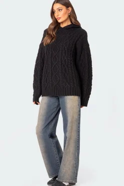 Oversized Cable Knit Hoodie