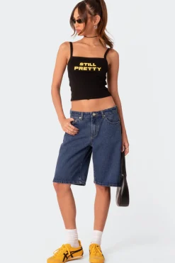 Oversized Low Rise Denim Bermuda Shorts
