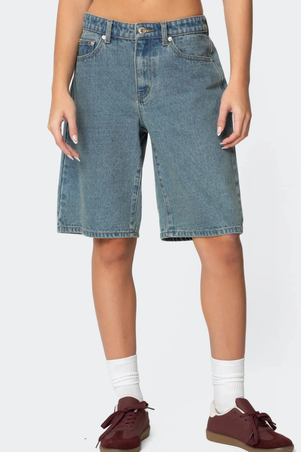 Oversized Low Rise Denim Bermuda Shorts