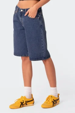 Oversized Low Rise Denim Bermuda Shorts