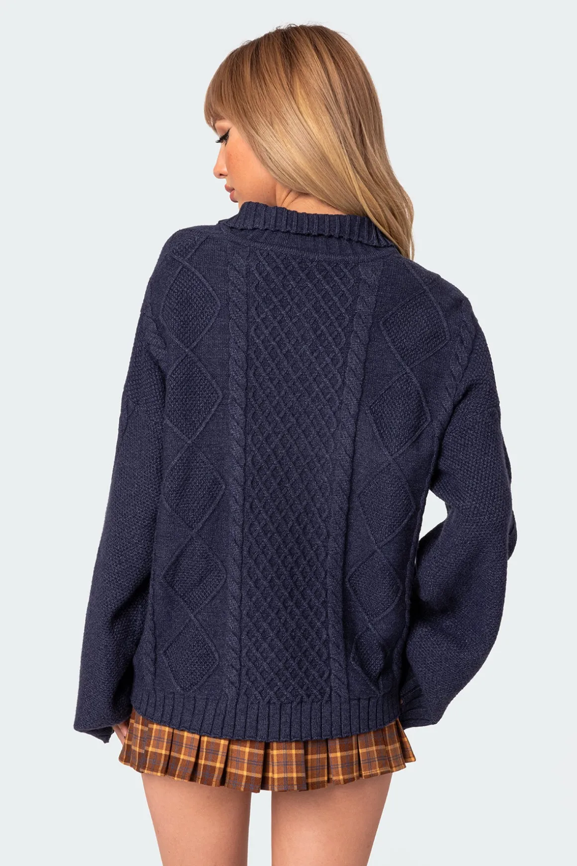 Oversized Quarter Zip Cable Knit Sweater