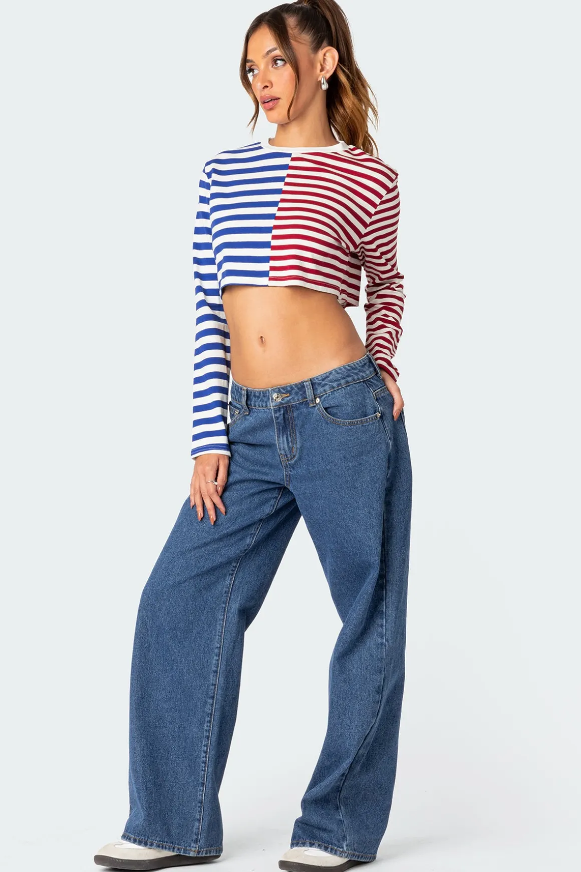 Oversized Striped Long Sleeve T Shirt