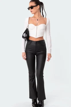 Petite Luna Faux Leather Flare Jeans