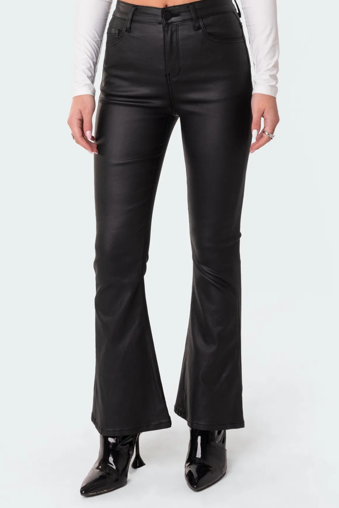Petite Luna Faux Leather Flare Jeans