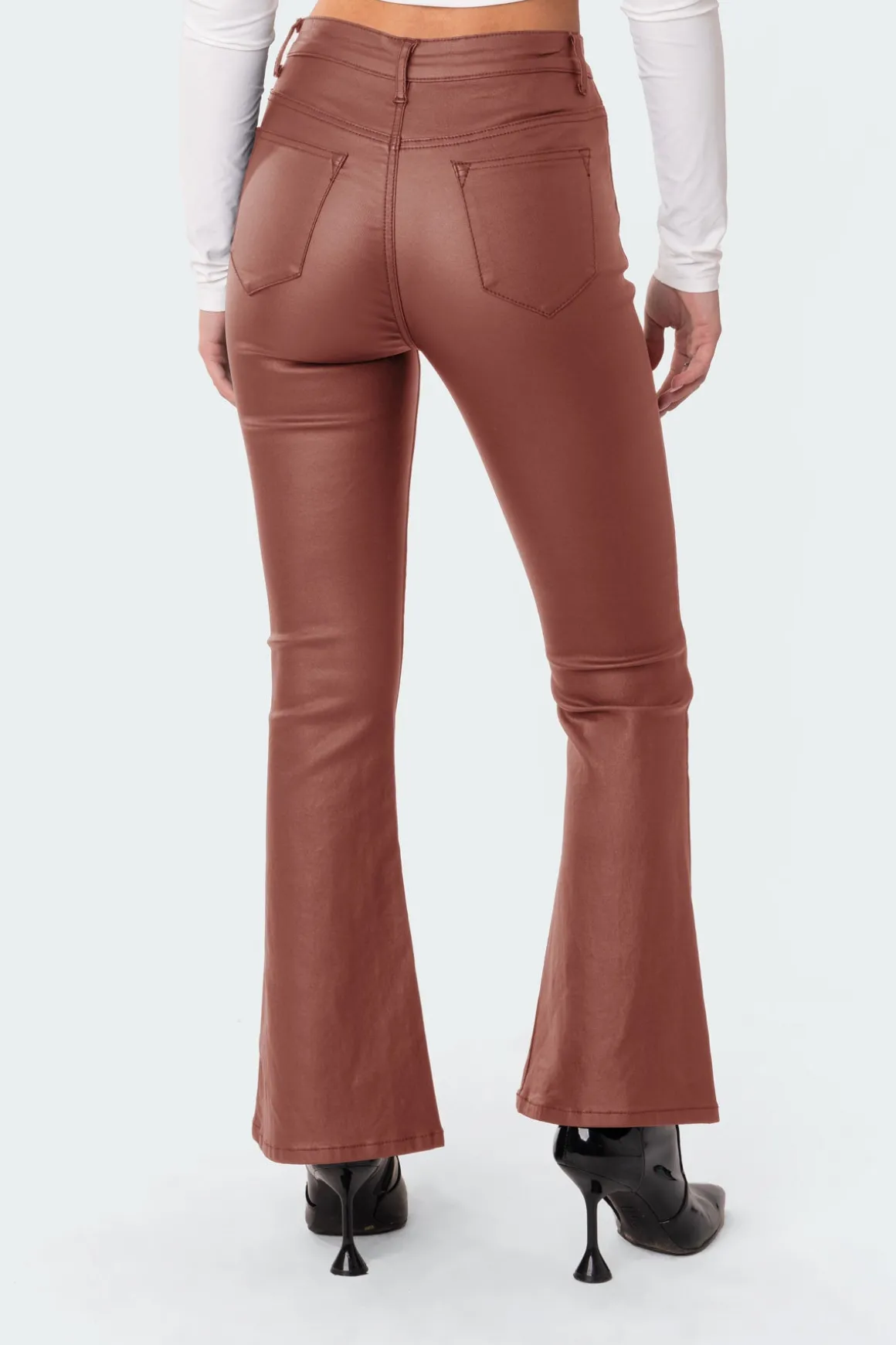 Petite Luna Faux Leather Flare Jeans