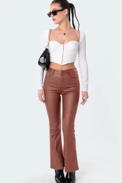 Petite Luna Faux Leather Flare Jeans
