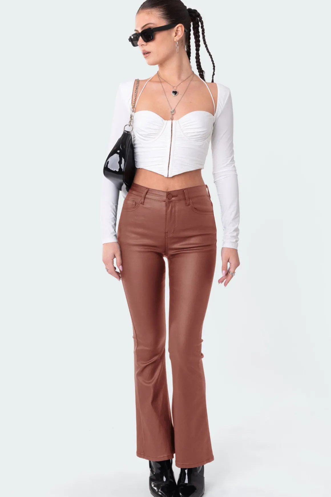 Petite Luna Faux Leather Flare Jeans
