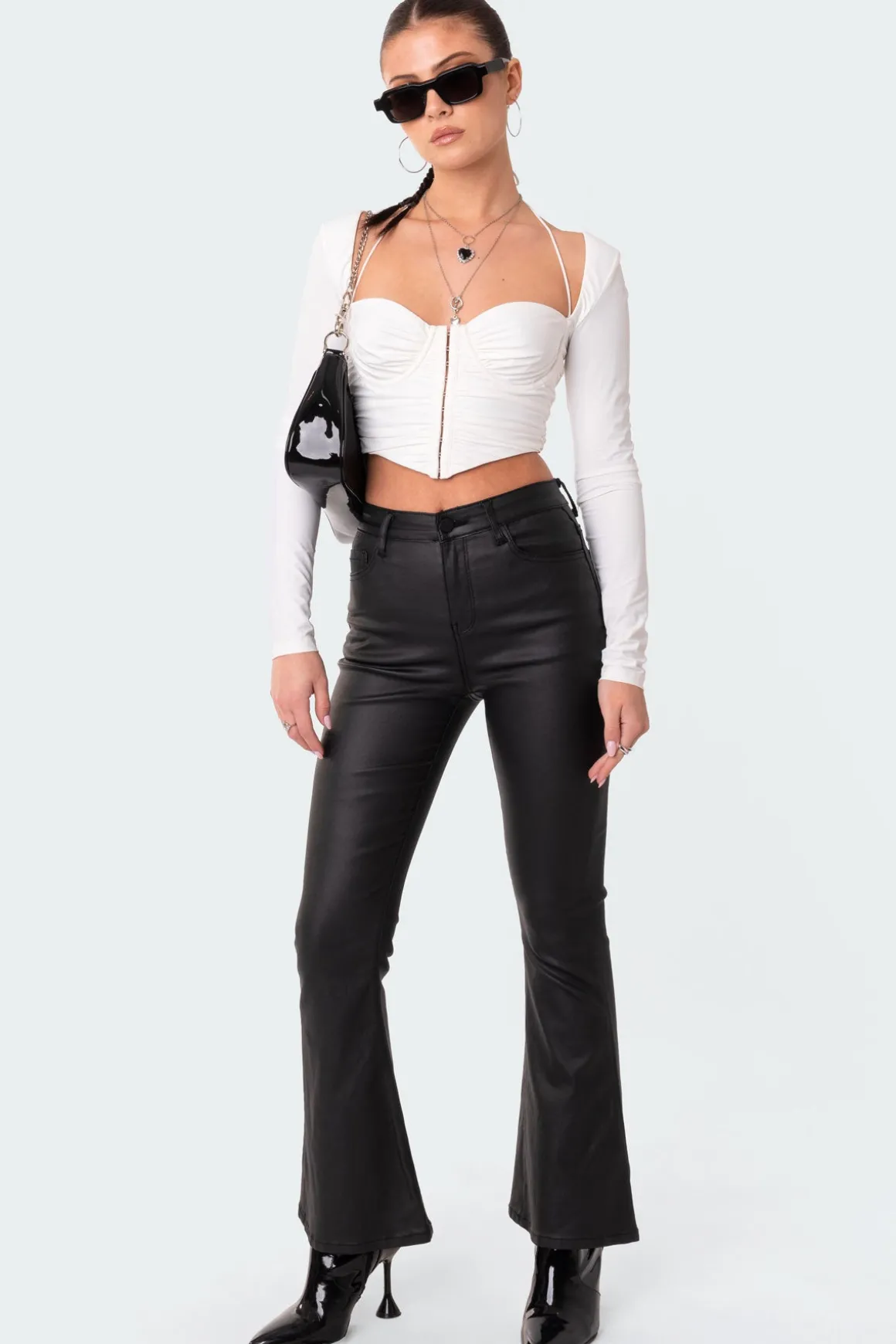 Petite Luna Faux Leather Flare Jeans