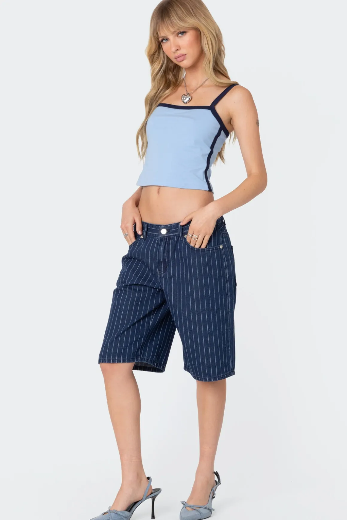 Pinstripe Denim Bermuda Shorts