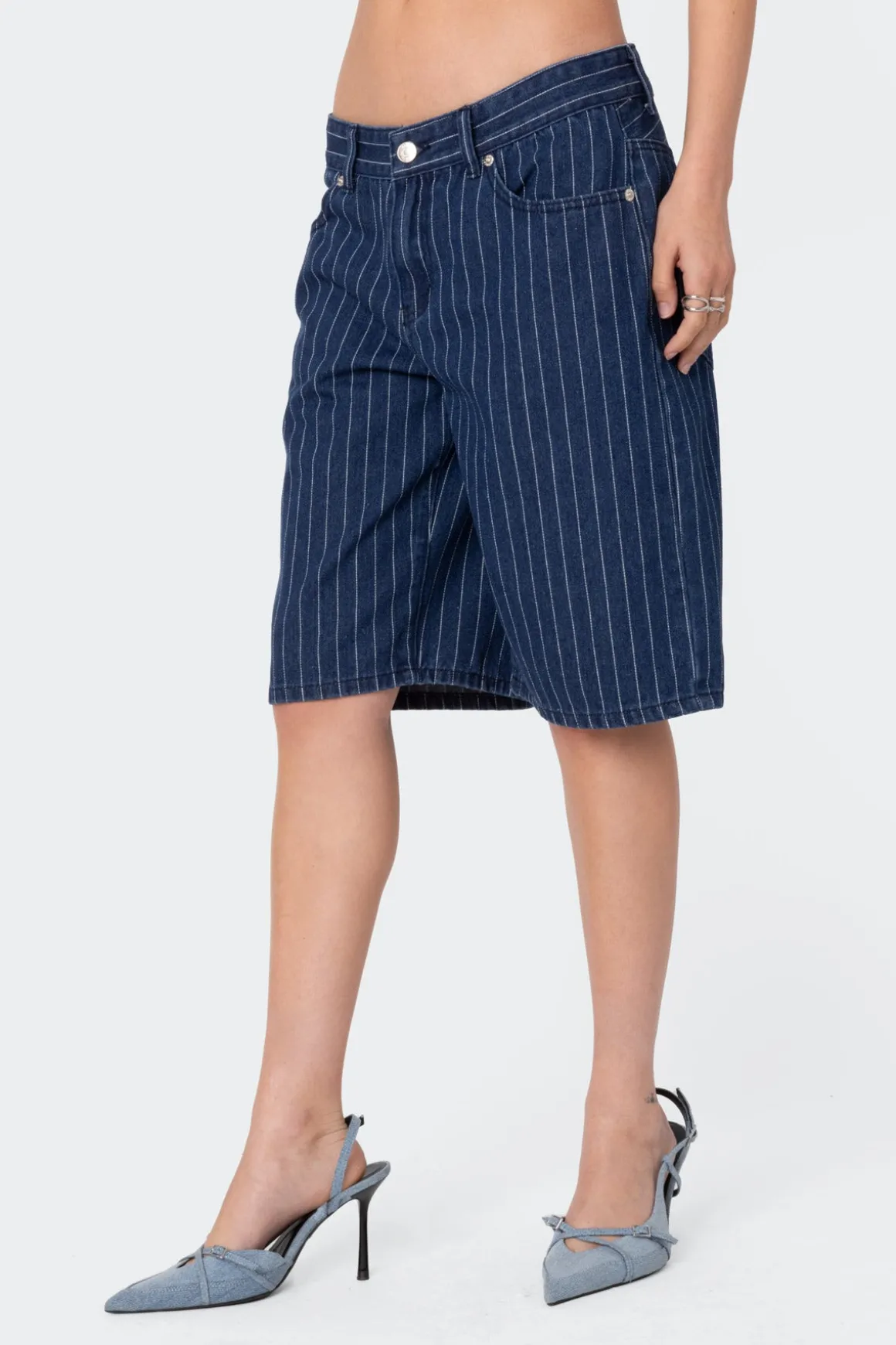 Pinstripe Denim Bermuda Shorts