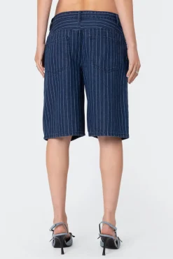 Pinstripe Denim Bermuda Shorts