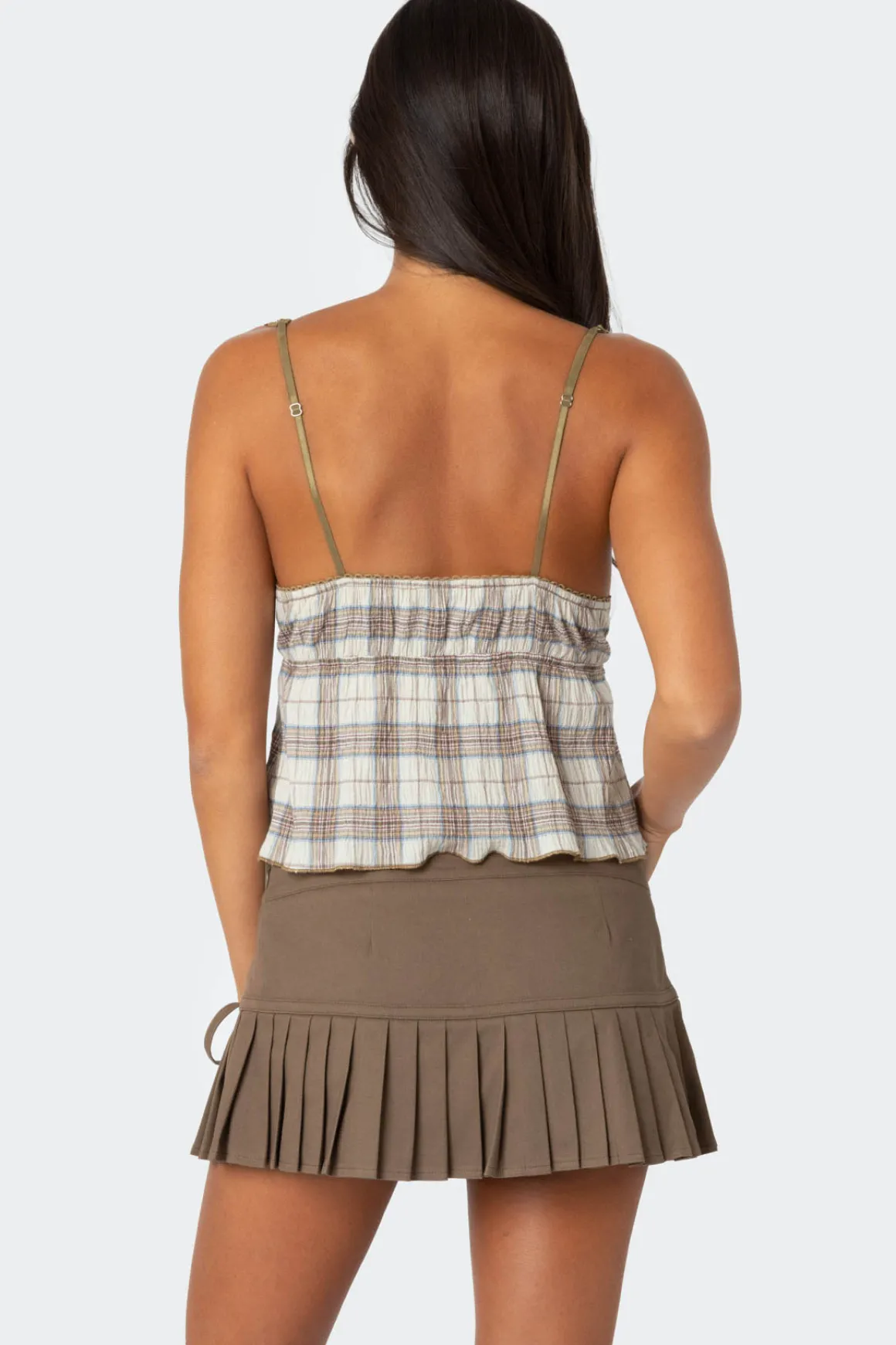Plaid Lace Trim Tank Top