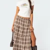Plaid Side Slit Tiered Maxi Skirt