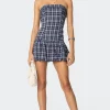 Plaid Strapless Bubble Mini Dress