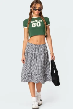 Plaid Tiered Midi Skirt