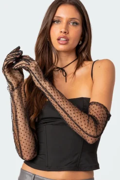 Polka Dot Sheer Mesh Gloves