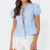 Puffed Sleeve Tie Front Top