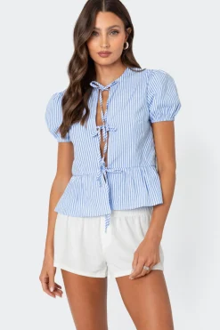 Puffed Sleeve Tie Front Top