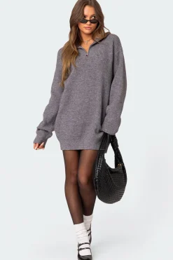 Quarter Zip Knit Mini Dress