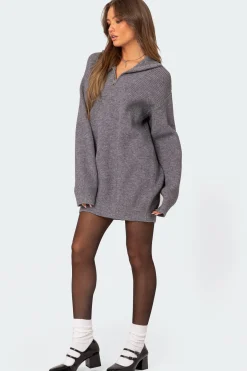 Quarter Zip Knit Mini Dress