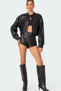 Ramona High Rise Faux Leather Micro Shorts