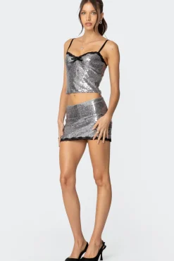 Revel Lace Trim Sequin Tank Top