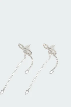 Rhinestone Dangling Bow Earrings