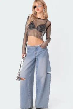 Rhinestone Fishnet Crop Top