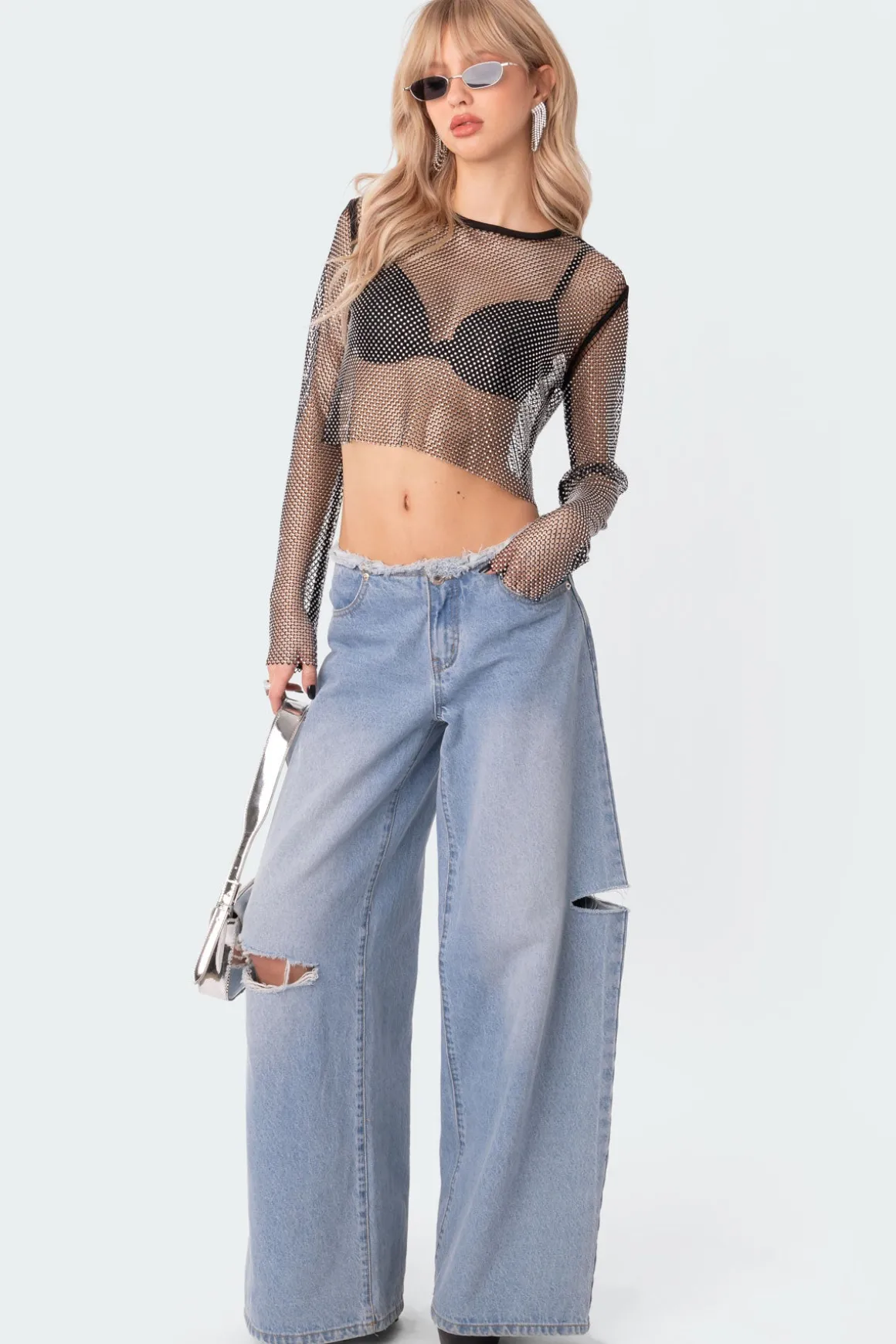 Rhinestone Fishnet Crop Top