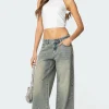 Rhinestone Low Rise Washed Jeans
