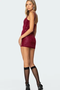 Rhinestone Mesh Mini Dress