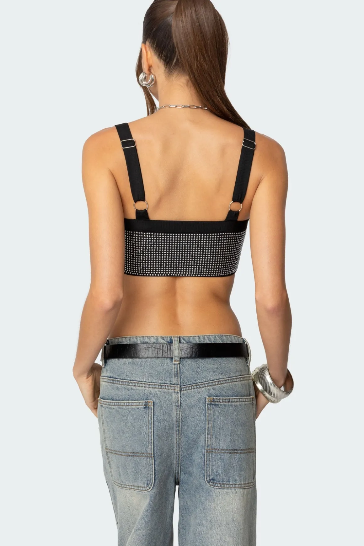 Rhinestone Ribbed Crop Top
