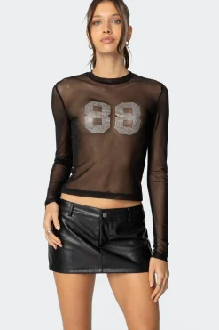 88 Rhinestone Sheer Mesh Top