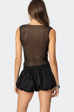 Rhinestone Sheer Mesh Top