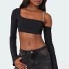 Rhinestone Strap Asymmetric Crop Top