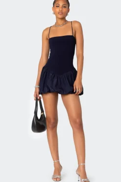 Ribbed Bubble Skirt Mini Dress