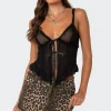 Ribbon Tie Sheer Mesh Top