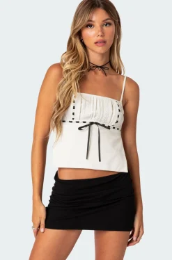 Ribbon Trim Open Back Top