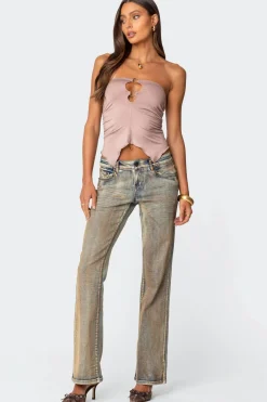 Ring Cut Out Asymmetric Strapless Top
