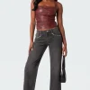 Rivet Trim Straight Leg Jeans