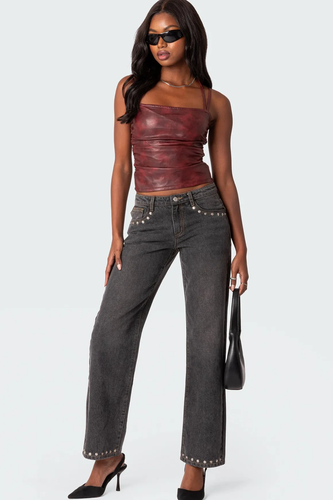 Rivet Trim Straight Leg Jeans