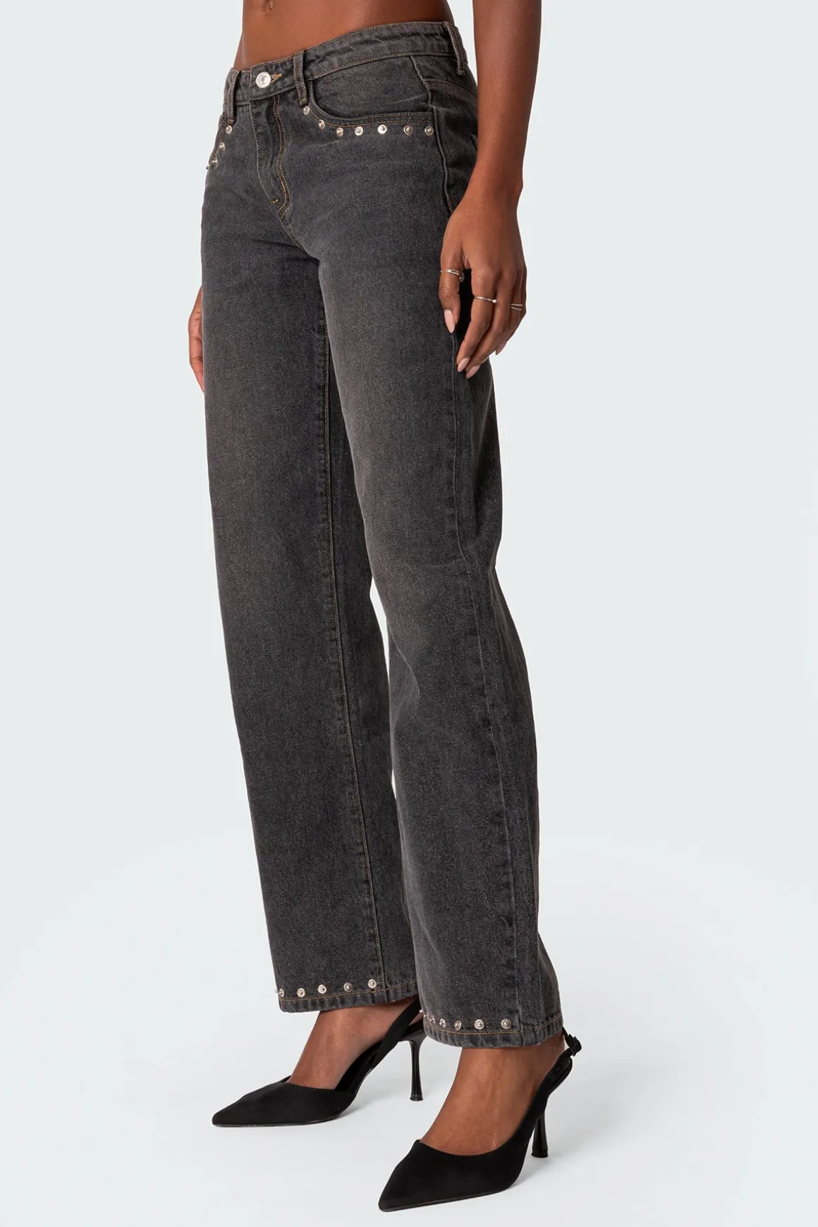 Rivet Trim Straight Leg Jeans