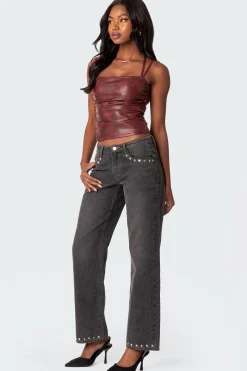 Rivet Trim Straight Leg Jeans