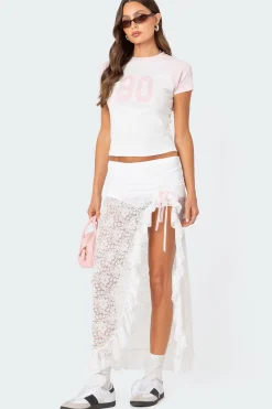 Ruffled Sheer Lace Maxi Skort