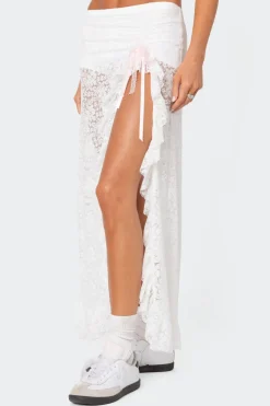 Ruffled Sheer Lace Maxi Skort