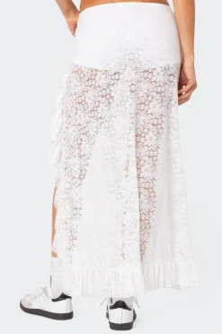 Ruffled Sheer Lace Maxi Skort
