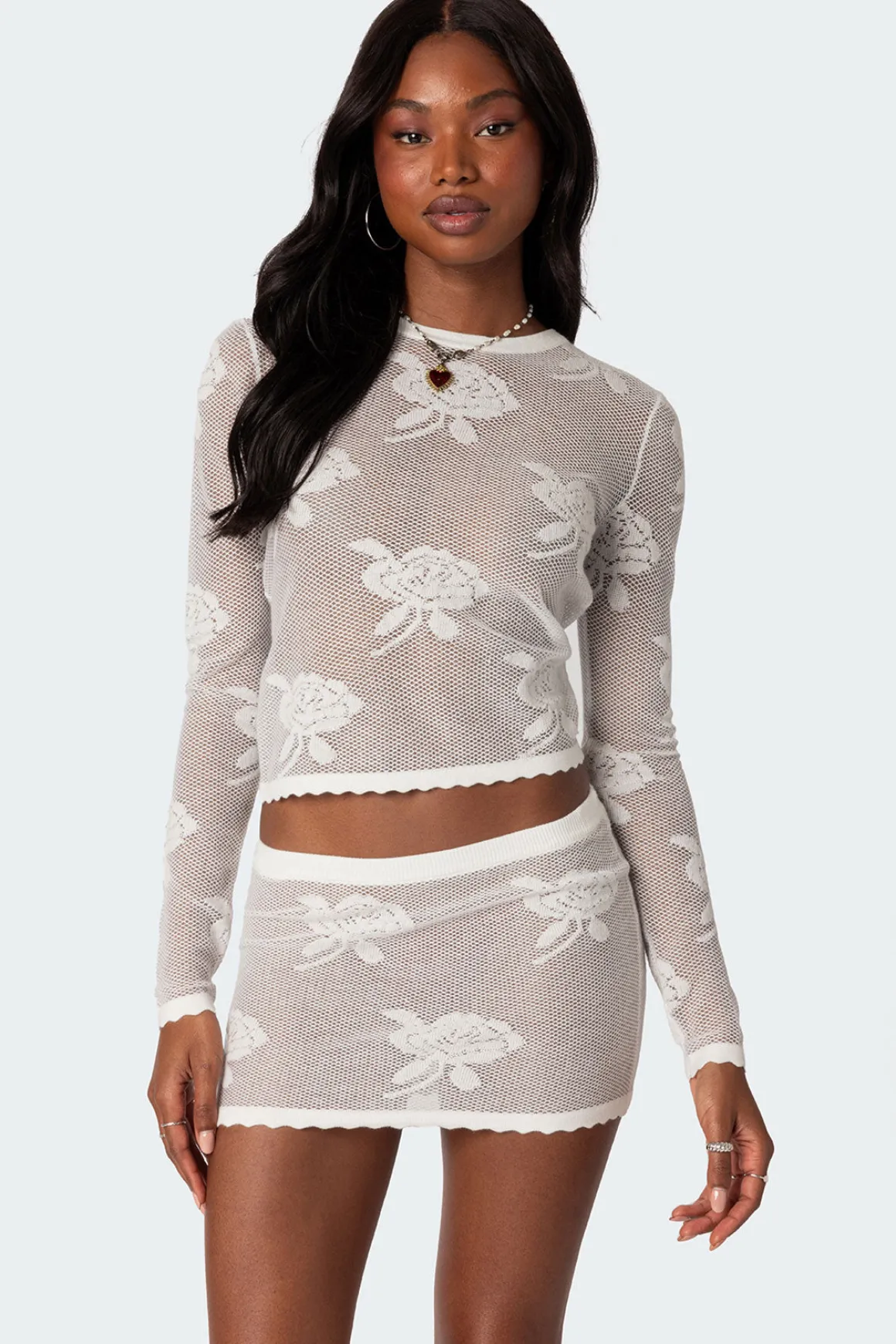 Saga Embroidered Sheer Knit Top