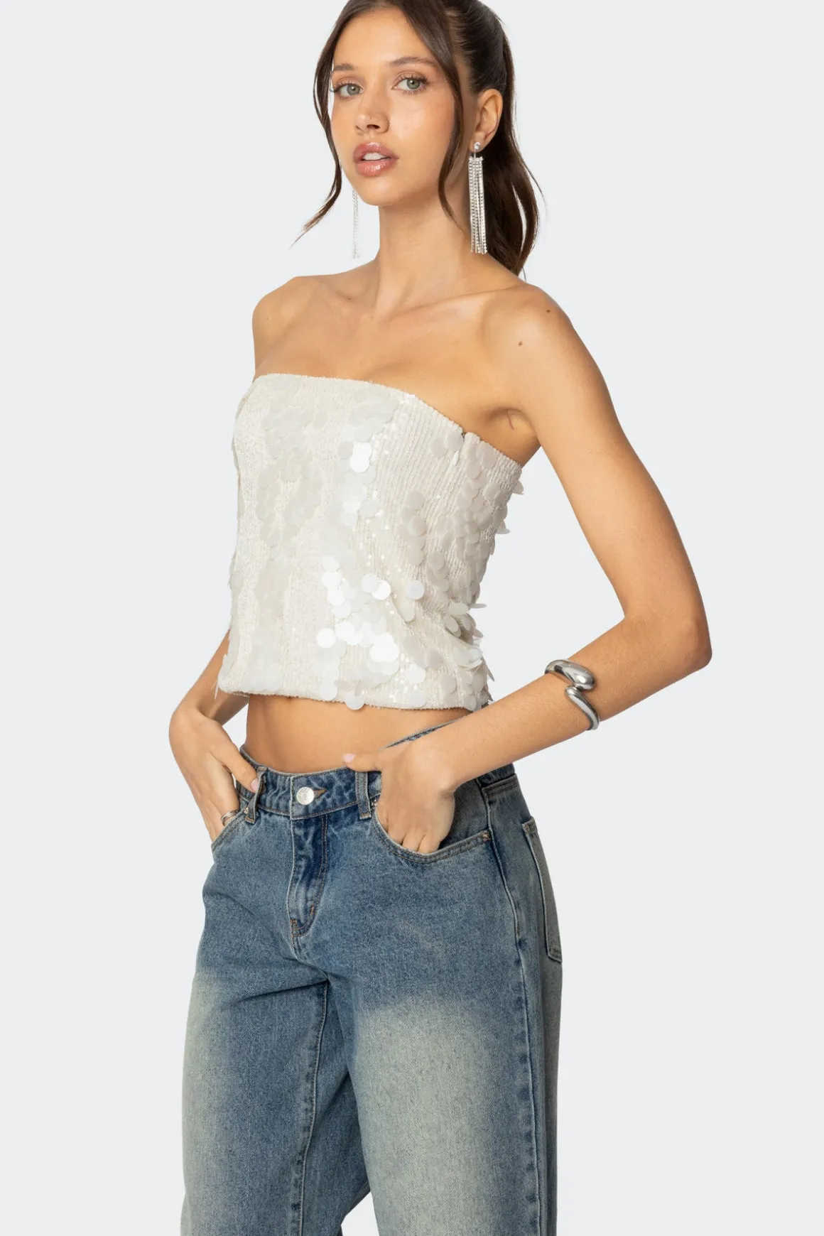 Samara Sequin Strapless Top