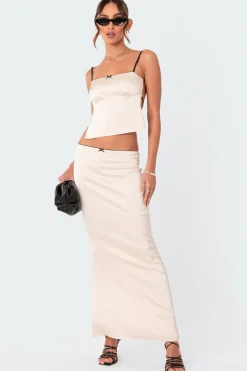 Satin Back Slitted Low Rise Maxi Skirt